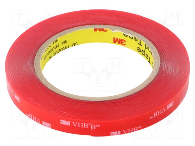 Tape: fixing; W: 12mm; L: 5.5m; Thk: 1mm; acrylic; transparent 3M 3M-4910-12-5.5