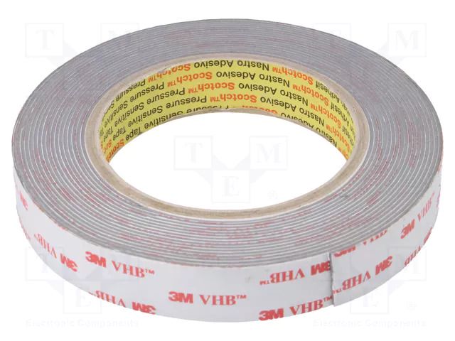 Tape: fixing; W: 19mm; L: 5m; Thk: 1.1mm; acrylic; grey 3M 3M-4941-19-5
