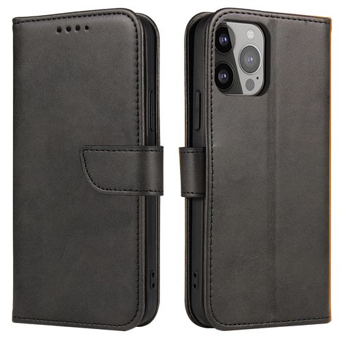 Magnet Case elegant bookcase type case with kickstand for iPhone 13 black, Hurtel 5907769334092 5907769334092