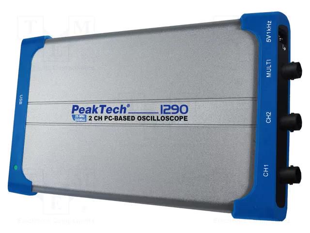PC connected oscilloscope; 25MHz; Ch: 2; 5kpts; 100Msps; 1MΩ/10pF PEAKTECH PKT-P1290