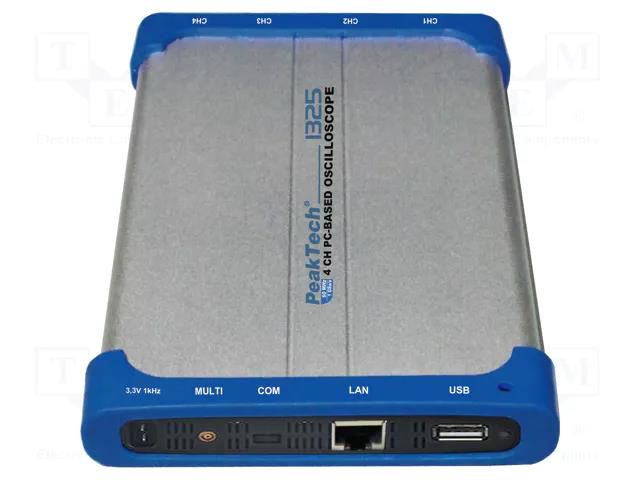 PC connected oscilloscope; 60MHz; Ch: 4; 5Mpts; 125Msps; 1MΩ/10pF PEAKTECH PKT-P1325