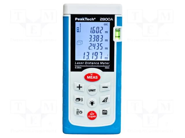 Distance meter; LCD; 0.05÷40m; Meas.accur: ±2mm; 130g; Meter: laser PEAKTECH PKT-P2800A