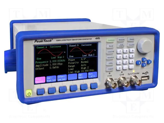 Generator: arbitrary, function; LCD TFT 4,3"; Ch: 2; 4096pts PEAKTECH PKT-P4115