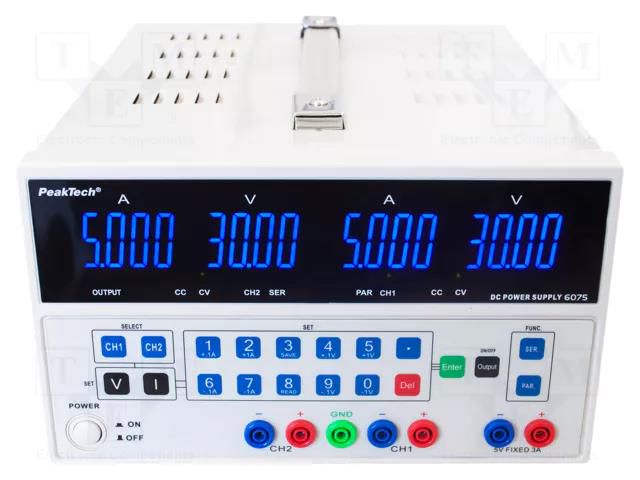 Power supply: laboratory; adjustable,multi-channel; 0÷30VDC PEAKTECH PKT-P6075