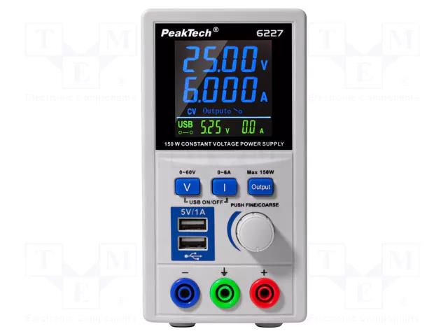 Power supply: laboratory; single-channel,adjustable; 0÷60VDC PEAKTECH PKT-P6227