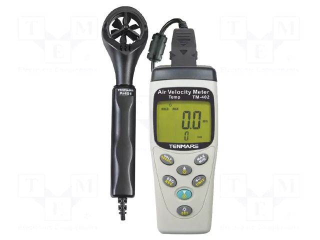Thermoanemometer; LCD; Velocity measuring range: 0.4÷25m/s TENMARS TM-402