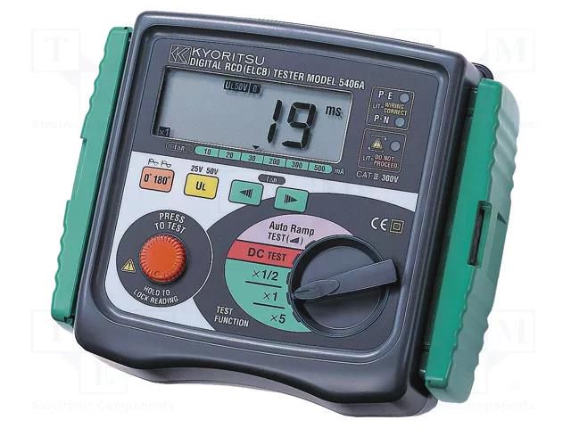 RCD; LCD; 3,5 digit (1999); 10mA,30mA,100mA,300mA,500mA; IP54 KYORITSU KEW5406A
