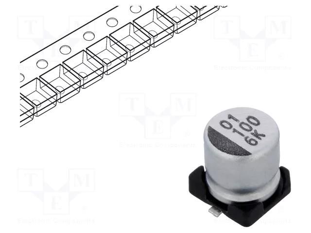 Capacitor: electrolytic; SMD; 100uF; 6.3VDC; Ø5x5.3mm; ±20%; 2000h SAMWHA CK0J107M05005VR