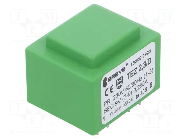 Transformer: encapsulated; 2.3VA; 230VAC; 9V; 256mA; PCB; IP00; TEZ BREVE TUFVASSONS TEZ2.3/D/9V-TA40