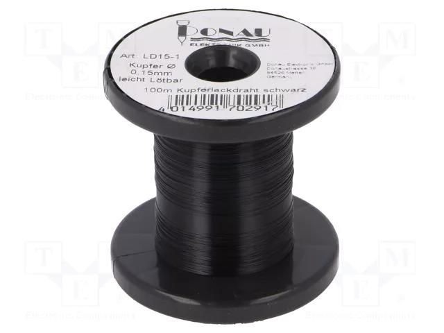 Silver plated copper wires; 0.15mm; black; Cu,silver plated DONAU ELEKTRONIK D-LD15-1