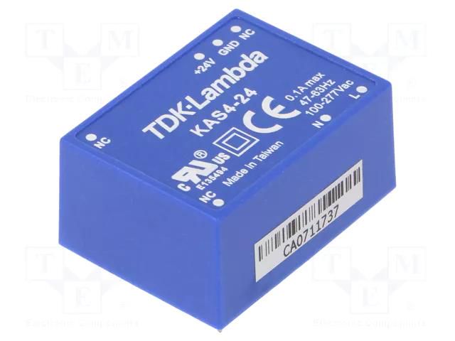 Converter: AC/DC; 4W; Uin: 90÷305VAC,120÷430VDC; Uout: 24VDC; 77% TDK-LAMBDA KAS4-24