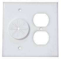 Double Gang Cable Pass Through Wall Plate with Dual Outlet Cover - White DR2G-GR10-W