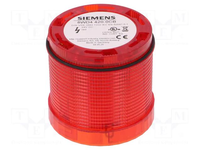 Module: light signaller; red; LED; 24VDC; 24VAC; IP65; Ø70x65.5mm SIEMENS 8WD4420-0CB