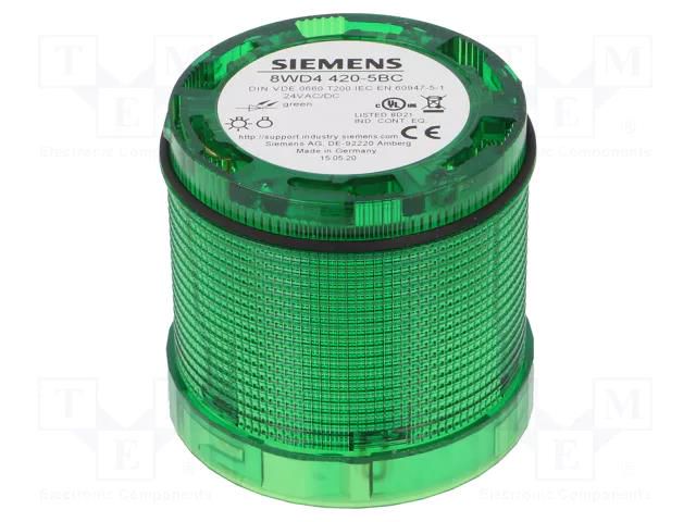 Module: light signaller; green; LED; 24VDC; 24VAC; IP65; Ø70x65.5mm SIEMENS 8WD4420-5BC