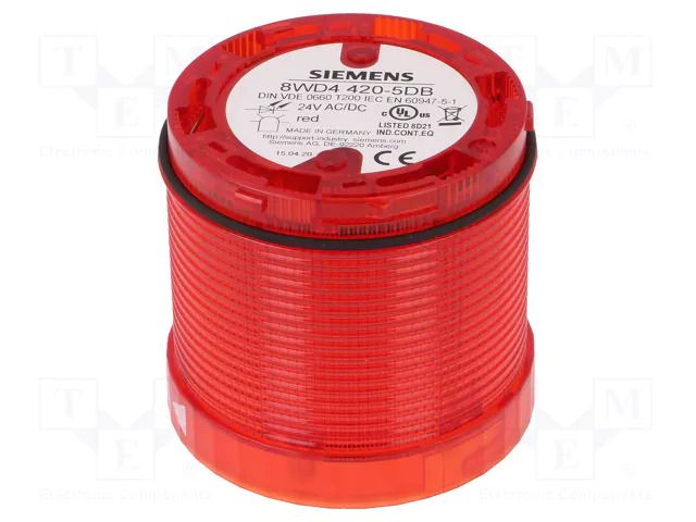 Module: light signaller; red; LED; 24VDC; 24VAC; IP65; Ø70x65.5mm SIEMENS 8WD4420-5DB
