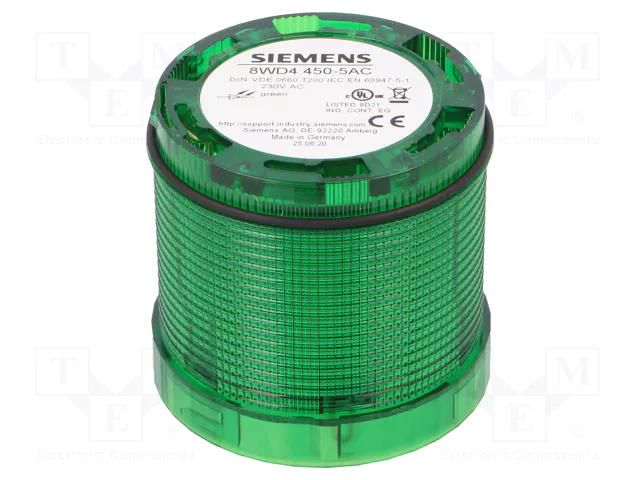 Module: light signaller; green; LED; 230VAC; IP65; Ø70x65.5mm SIEMENS 8WD4450-5AC