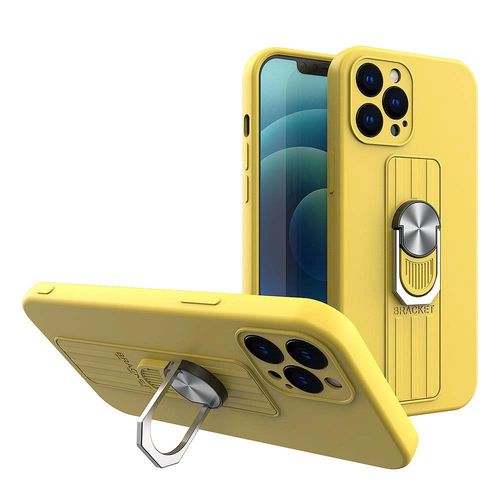 Ring Case silicone case with finger grip and stand for iPhone 12 mini yellow, Hurtel 5907769327186 5907769327186