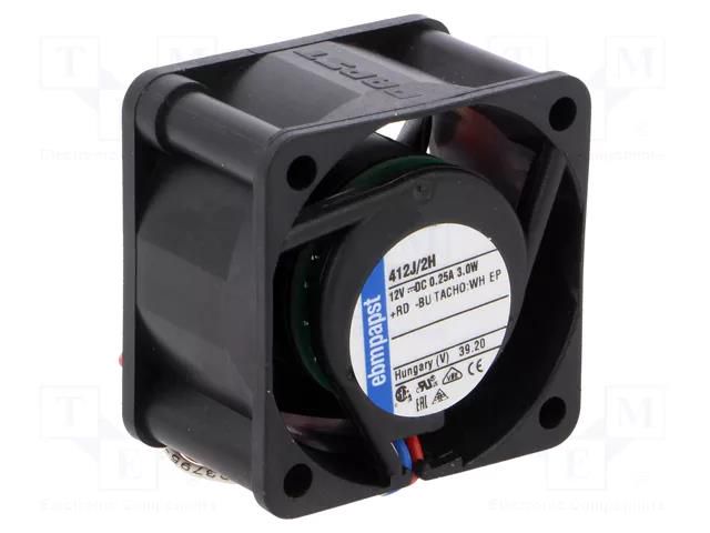 Fan: DC; axial; 12VDC; 40x40x25mm; 22m3/h; 41dBA; 11700rpm EBM-PAPST 412J/2H