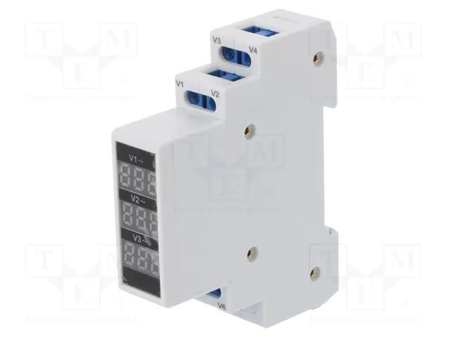 Module: voltage indicator; 3x80÷500VAC; IP20; Display: LED SPAMEL SPMV-3