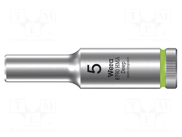 Socket; 6-angles,socket spanner; HEX 5mm; 1/4"; 8790 HMA Deep WERA WERA.05004501001