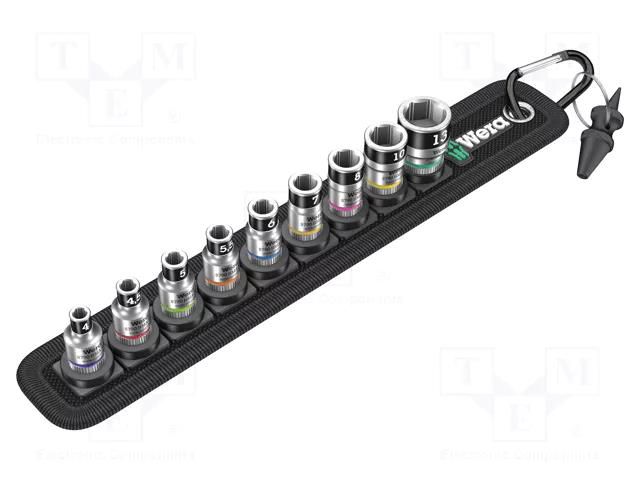 Wrenches set; 6-angles,socket spanner; Mounting: 1/4"; 9pcs. WERA WERA.BELT/A1