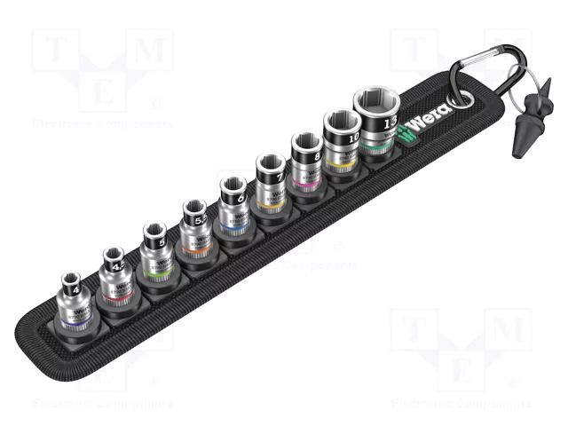 Wrench-set; 6-angles,socket spanner; 1/4"; 9pcs. WERA WERA.BELT/A1