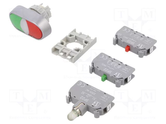 Switch: double; 22mm; Stabl.pos: 1; NC + NO; green/red; LED; 230V SPAMEL SP22-2KL11230LEDZC
