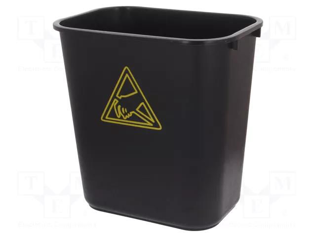 Waste bin; ESD; 370x260x380mm; 35l; polypropylene; black STATICTEC PRT-STS1326