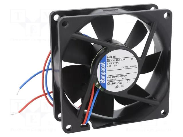 Fan: DC; axial; 24VDC; 80x80x25.4mm; 79m3/h; 37dBA; ball; 3600rpm EBM-PAPST 8414NH-221