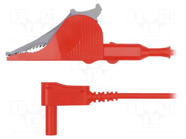 Test lead; 32A; angular banana plug 4mm x2,crocodile clip; red SCHÜTZINGER MSWSAK7418150-RT
