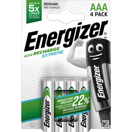 Laetav aku HR03 (AAA) 1.2V 800mAh Ni-Mh Extreme Energizer 4tk blister 4pcs HR03/800/ENE-BL4 7638900416879