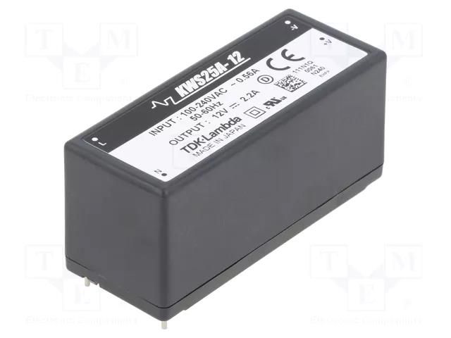 Converter: AC/DC; 26.4W; Uin: 85÷265VAC,120÷370VDC; Uout: 12VDC TDK-LAMBDA KWS25A-12