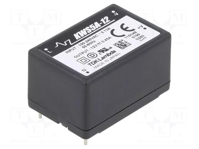 Converter: AC/DC; 5.4W; Uin: 85÷265VAC,120÷370VDC; Uout: 12VDC TDK-LAMBDA KWS5A-12