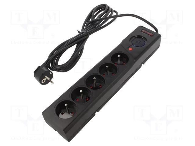 Plug socket strip: protective; Sockets: 5; 250VAC; 10A; black; 5m ARMAC Z5/50/CZ