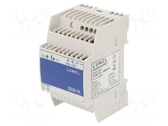 Power supply: switching; for DIN rail; 36W; 24VDC; 1.5A; 85÷264VAC LUMEL ZS20-1K