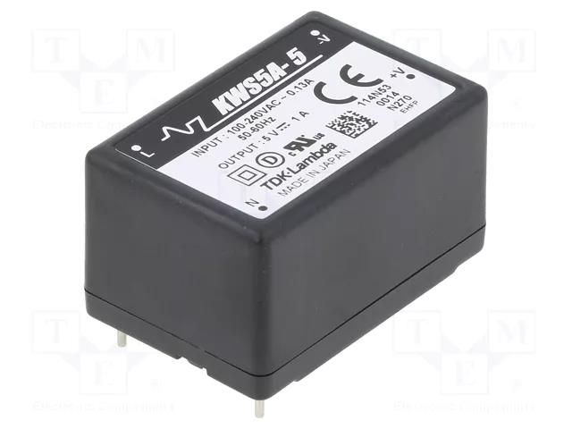 Converter: AC/DC; 5W; Uin: 85÷265VAC,120÷370VDC; Uout: 5VDC; 74÷76% TDK-LAMBDA KWS5A-5