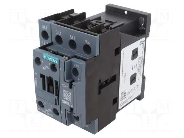 Contactor: 4-pole; NO x4; Auxiliary contacts: NO + NC; 230VAC SIEMENS 3RT2325-1AP00