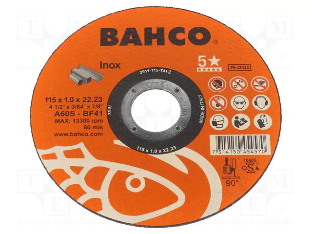 Cutting wheel; Ø: 115mm; Disc thick: 1mm; Holder: assembly hole BAHCO SA.3911-115-T41-I