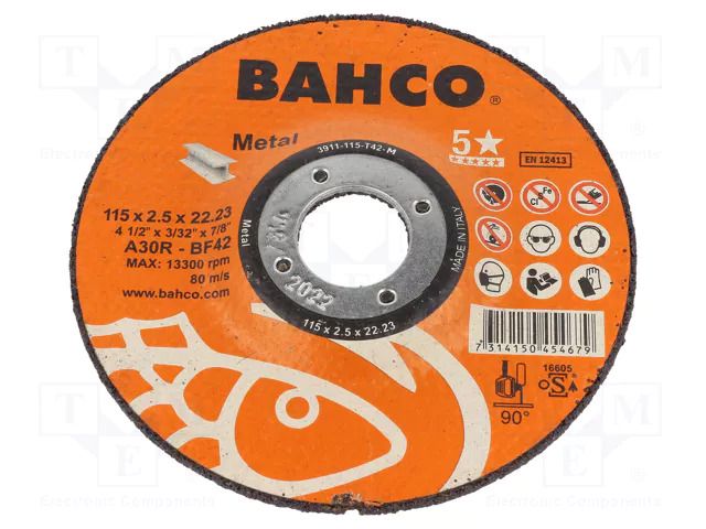 Cutting wheel; Ø: 115mm; Disc thick: 2.5mm; steel; 22.23mm BAHCO SA.3911-115-T42-M