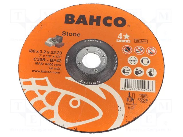 Cutting wheel; Ø: 180mm; Disc thick: 3.2mm; concrete; 22.23mm BAHCO SA.3912-180-T42-ST