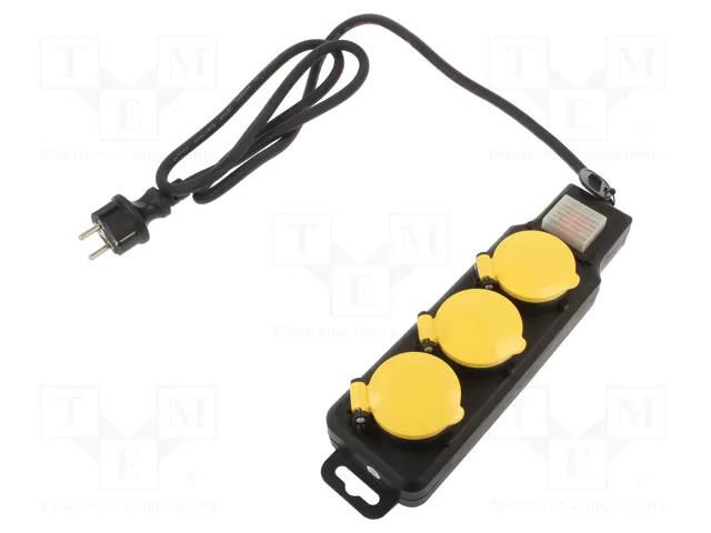 Plug socket strip: supply; Sockets: 3; 250VAC; 16A; black,yellow LOGILINK LPS253