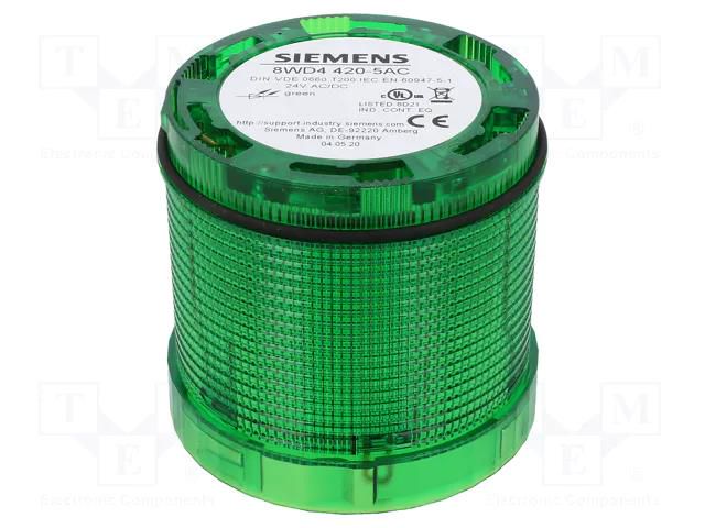 Module: light signaller; green; LED; 24VDC; 24VAC; IP65; Ø70x65.5mm SIEMENS 8WD4420-5AC