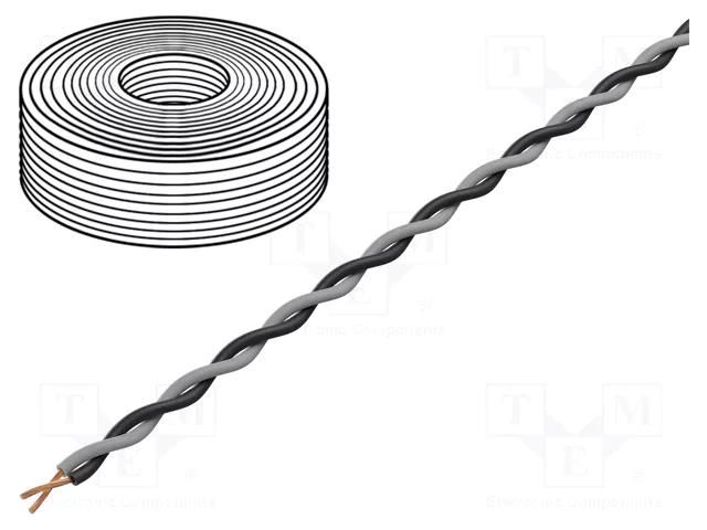 Wire: assembly; 2x0.25mm2; stranded; Ext.dimensions: 2x1.4mm; 100m TASKER TAS-TSK1130-BK/GY