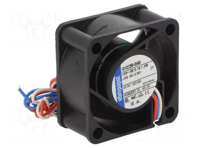 Fan: DC; axial; 12VDC; 40x40x20mm; 12.5m3/h; slide; 7000rpm EBM-PAPST 412/2H-048