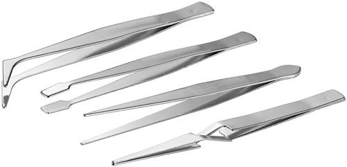 4-Piece Tweezer Set, silver - compact, versatile tweezers, each approx. 110 mm long 77101