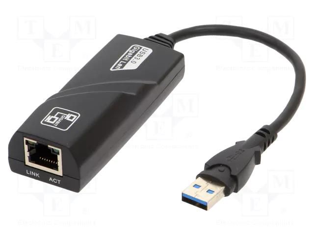 USB to Ethernet adapter; USB 3.0; black; RJ45 socket,USB A plug AKYGA AK-AD-31