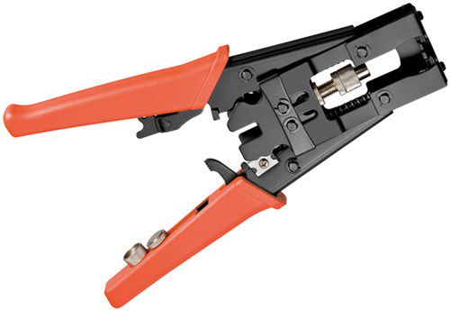 Crimping Tool for F, BNC and RCA Compression Connectors, black-red - with 3 adapters for crimping coaxial cables to F, IEC, BNC and RCA plugs 77268