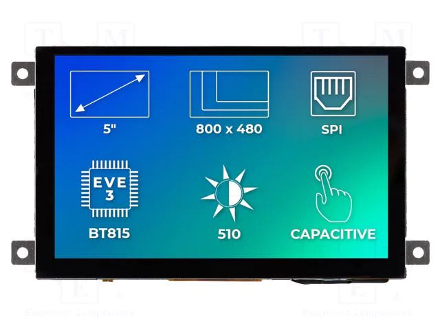 Display: TFT; 5"; 800x480; Illumin: LED; Dim: 121.5x76.6x9.33mm Riverdi SM-RVT50AQBFWC00