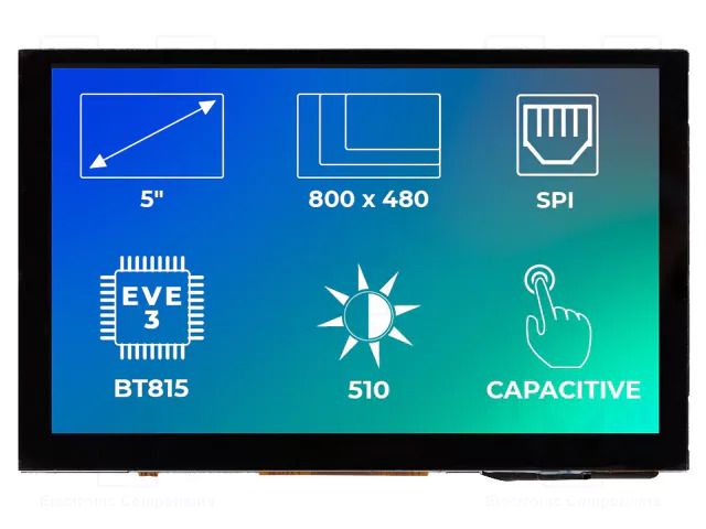Display: TFT; 5"; 800x480; Illumin: LED; Dim: 120.7x75.8mm; 540cd/m2 Riverdi SM-RVT50AQBNWC00