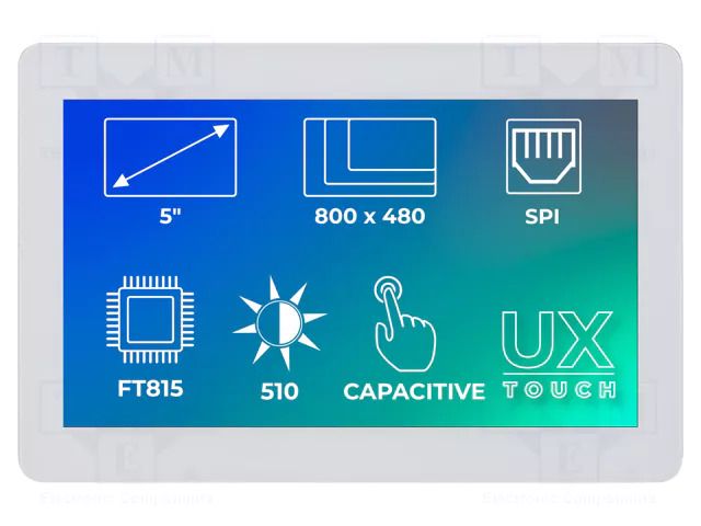 Display: TFT; 5"; 800x480; Illumin: LED; Dim: 136x92.8x8.8mm; EVE3 Riverdi SM-RVT50UQBNWC03